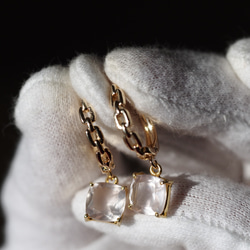 ローズクォーツ８（FC）スクエア　K14gf チェーンデザインループピアス 5枚目の画像