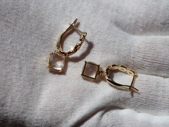 ローズクォーツ８（FC）スクエア　K14gf チェーンデザインループピアス 7枚目の画像