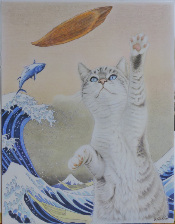 油絵　ねこ「かつおぶしのじかん」 油絵 ねこ「かつおぶしのじかん」 （猫に鰹節）