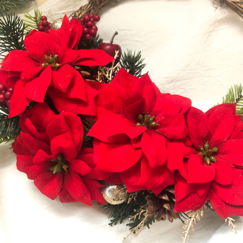 真っ赤なポインセチア豪華クリスマスリース アーティフィシャル