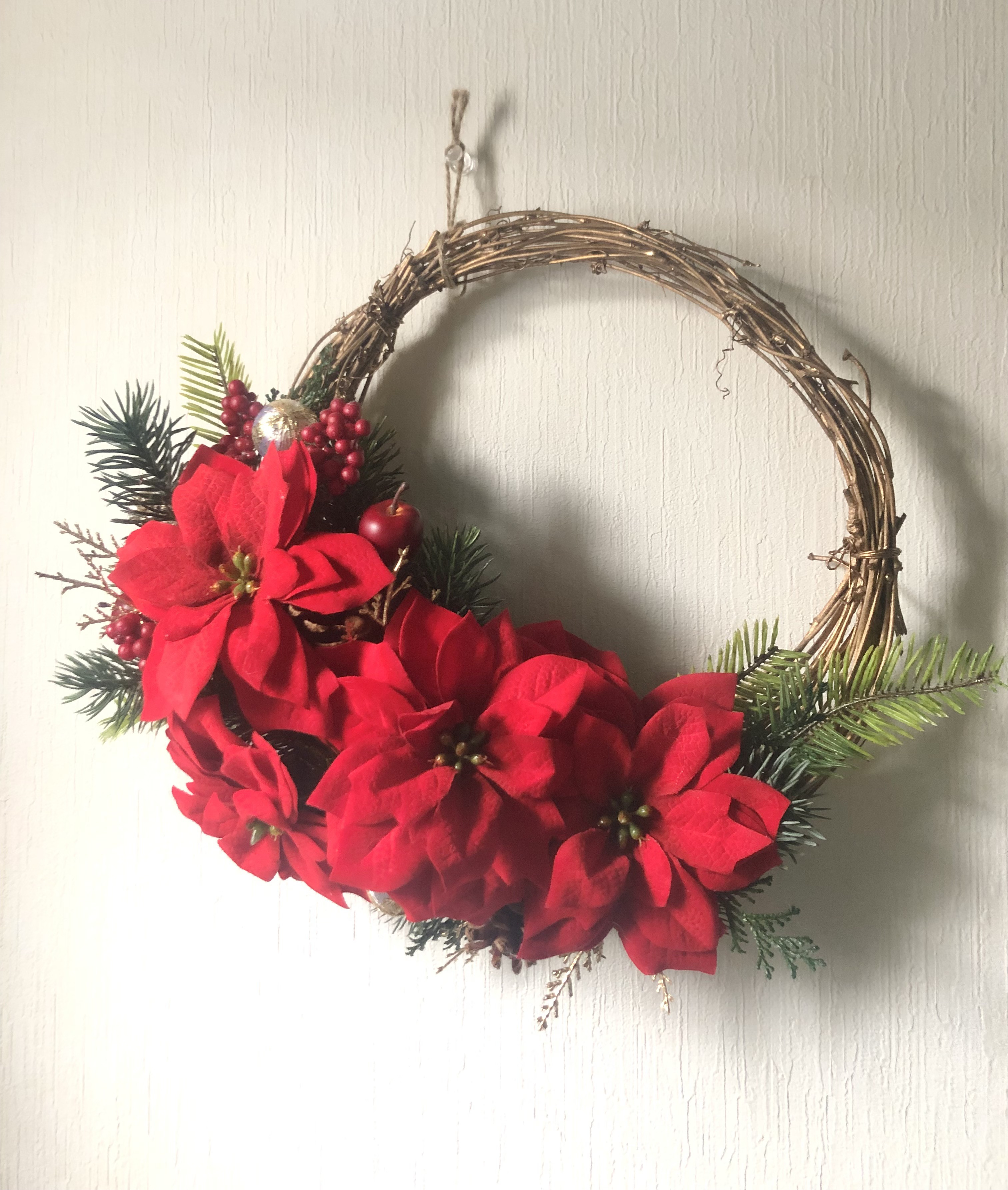 真っ赤なポインセチア豪華クリスマスリース アーティフィシャル