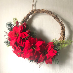 冬ポインセチアクリスマスリース アーティフィシャルフラワー リース