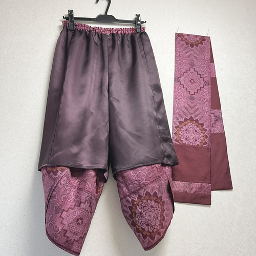 花紋時代大島紬＊サルエルパンツ＋ストール＊裏地付き＊着物