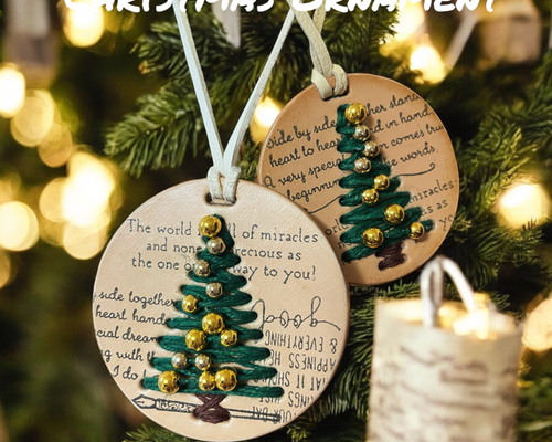 ヌメ革と麻糸で作ったクリスマスオーナメント☆ツリー、ドアノブ