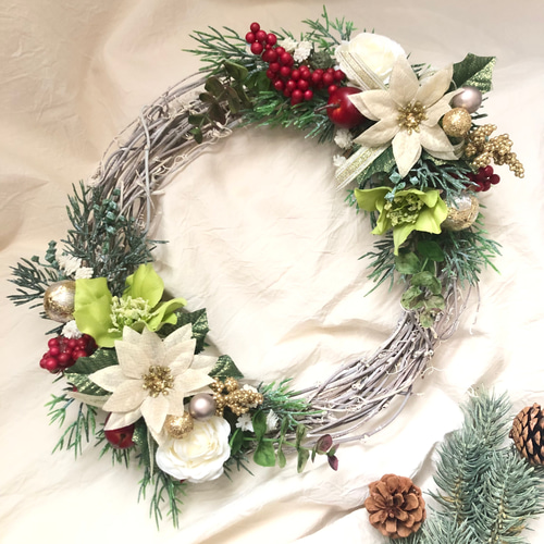 冬ポインセチアクリスマスリース アーティフィシャルフラワー リース