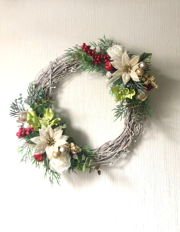 冬ポインセチアクリスマスリース アーティフィシャルフラワー リース