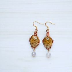 天然石 フォッシルコーラル（化石珊瑚）のピアス・イヤリング ピアス