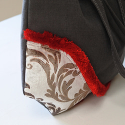 イタリア生地使用赤フリンジトートONDA濃グレー 5枚目の画像