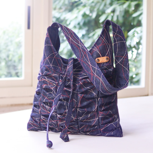 ☆ひらひらショルダーバッグブルーデニム糸 ショルダーバッグ ☆ひらひらショルダーバッグブルーデニム糸 ショルダーバッグ
