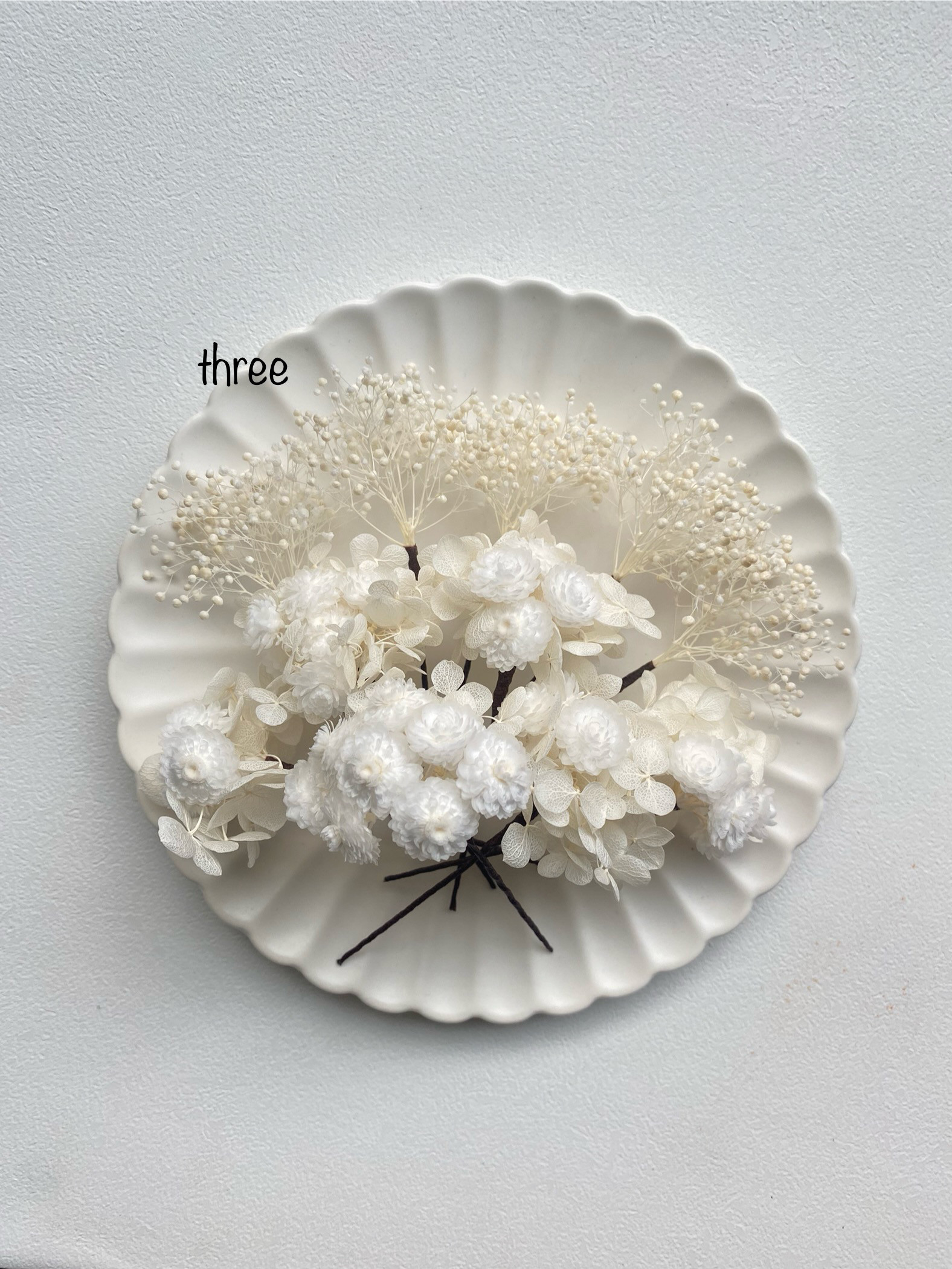 白い髪飾り　イモーテルと紫陽花のパーツ　かすみ草たっぷりセット