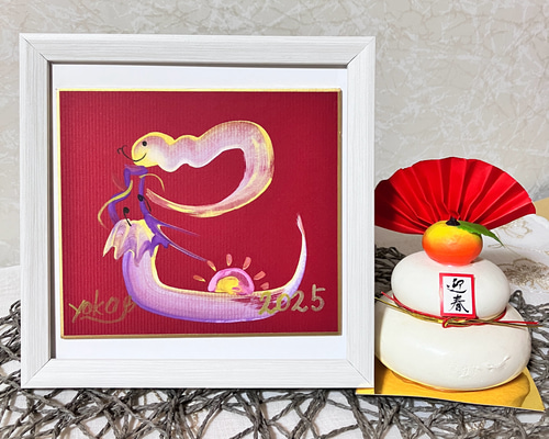 みっちゃんさま専用（原画）干支　赤富士とお花模様の巳（へび) ほか　2点おまとめ f8b2e6d17e3090edae66fa25bdbeba