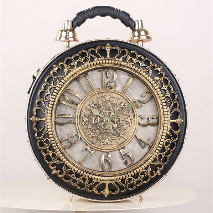 黒　おしゃれ　ユニーク　個性的 アンティーク時計型ショルダーバッグ
