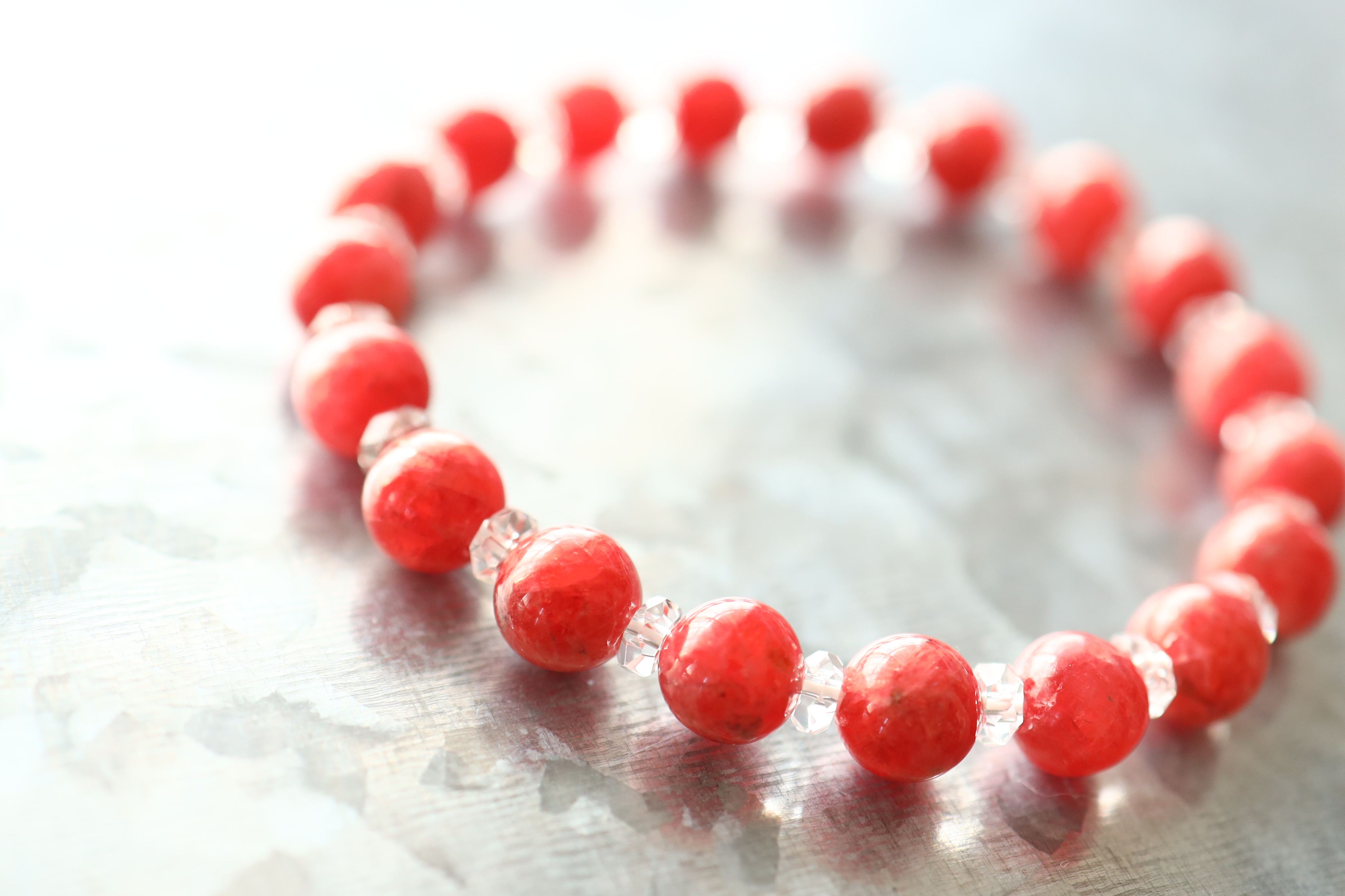 …☆プレミアムブレス☆希少：アメリカ産☆…☆ロードナイトシリカ：約8ミリ＆水晶☆…☆天然石ブレスレット☆…