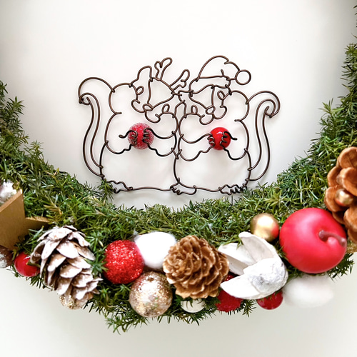 仲良しぷっくりシマリスサンタとトナカイのChristmasリース リース