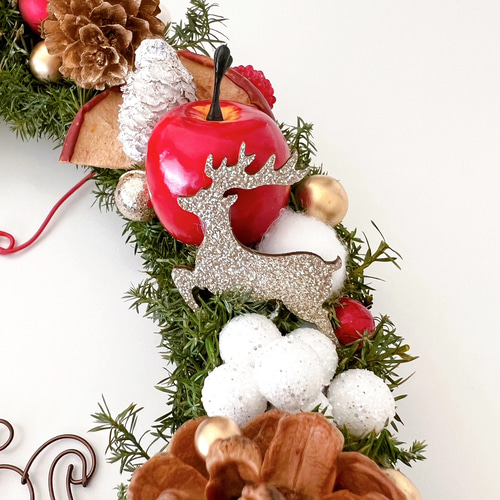 仲良しぷっくりシマリスサンタとトナカイのChristmasリース リース