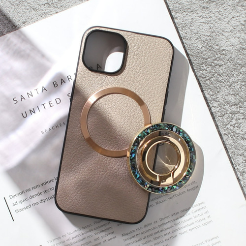 iphone ケース レザー リング付き マグセーフ 大人可愛い べっ甲 iphone ケース レザー リング付き マグセーフ 大人可愛い べっ甲