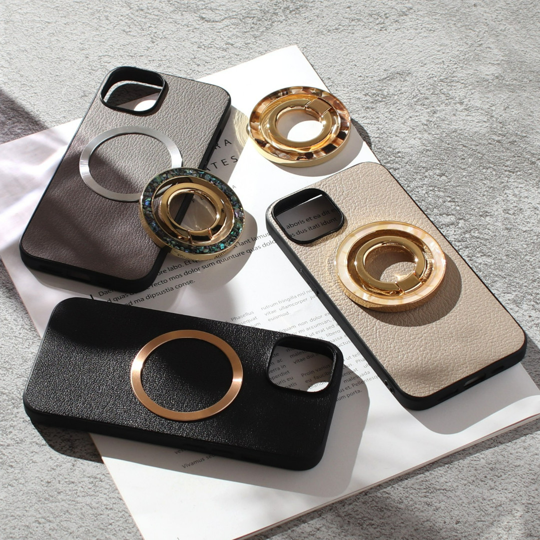 iphone ケース 本革 16 15 14 13 mini レザー マグセーフ対応 リング付き べっ甲 ブラック