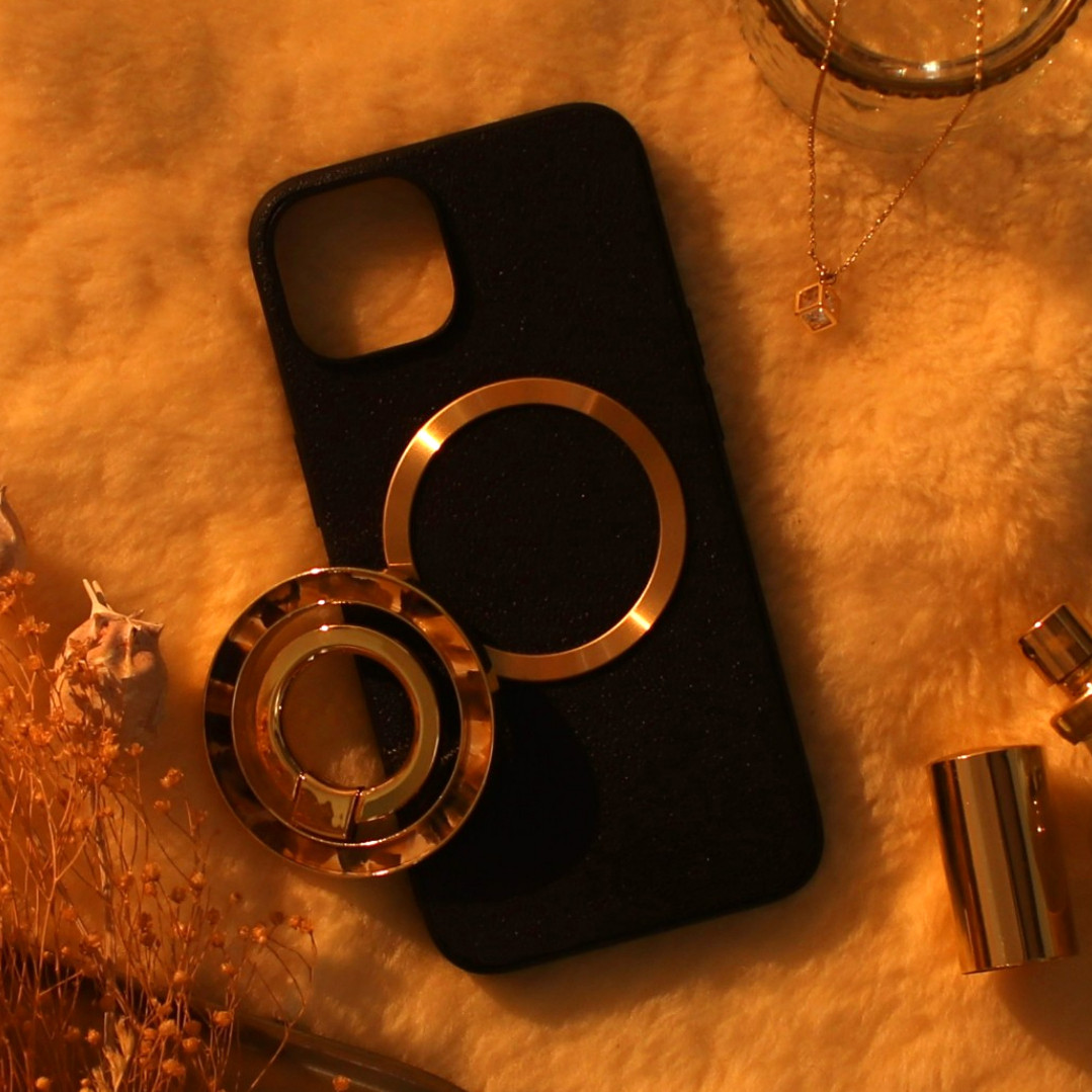 iphone ケース 本革 16 15 14 13 mini レザー マグセーフ対応 リング付き べっ甲 ブラック