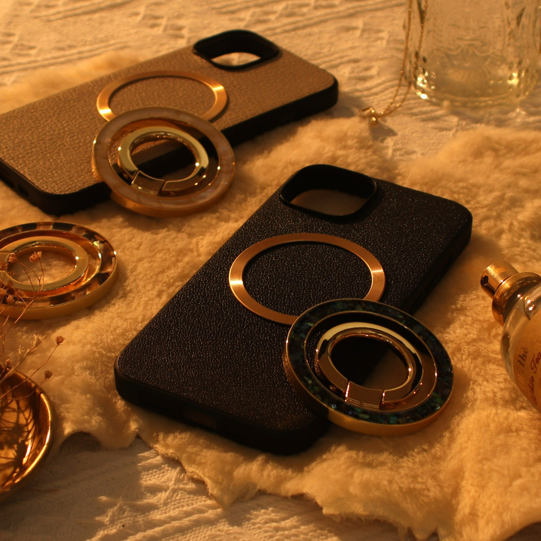 iphone ケース 本革 16 15 14 13 mini レザー マグセーフ対応 リング付き べっ甲 ブラック