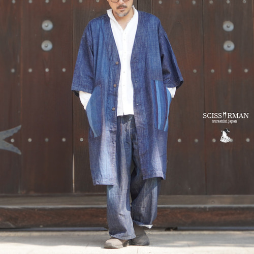 高島屋購入 彩藍 宮田織物 パッチワークコート ジャケット 藍染 和風 高島屋購入 彩藍 宮田織物 パッチワークコート ジャケット 藍染