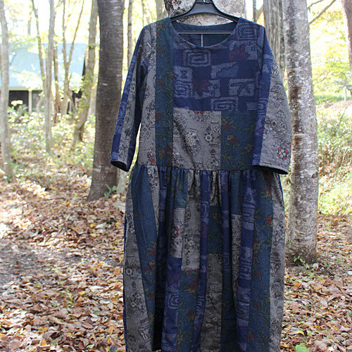 sold/衣工房SAYOCAFE、大島紬パッチワークワンピース ワンピース 衣  