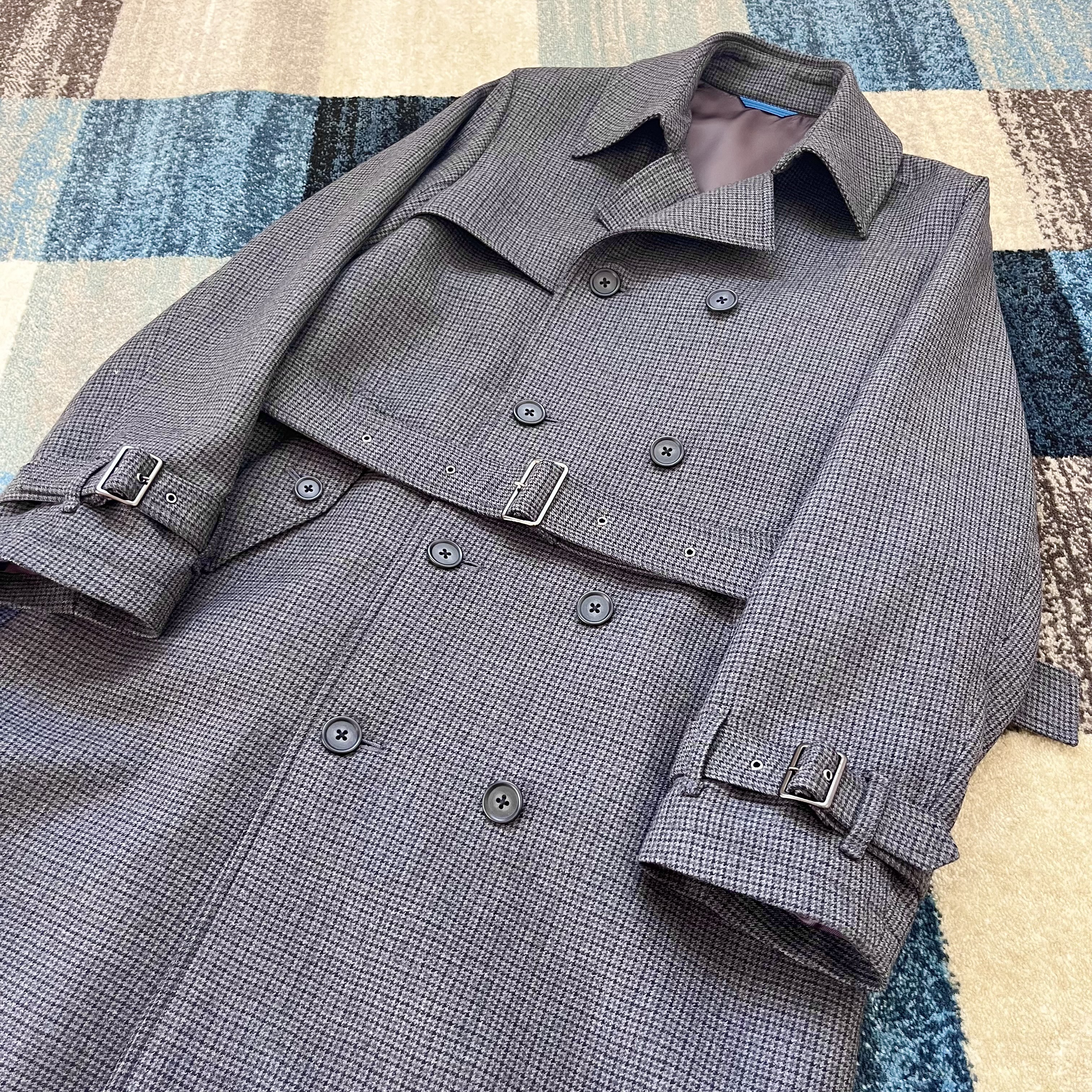 千鳥柄ウールトレンチロングコート