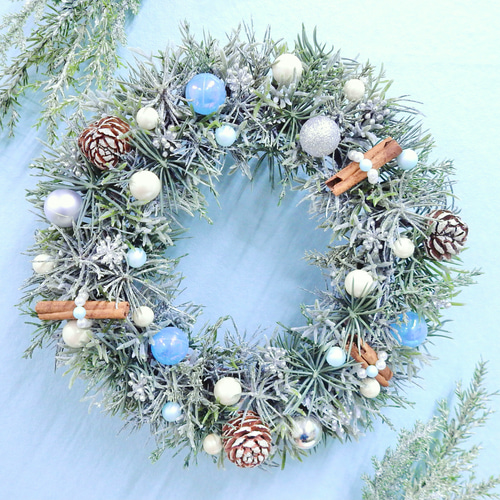 【SALE】ポポラスとブルーアイスのクリスマスリース* * *ラッピング無料 SALE】ポポラスとブルーアイスのクリスマスリース