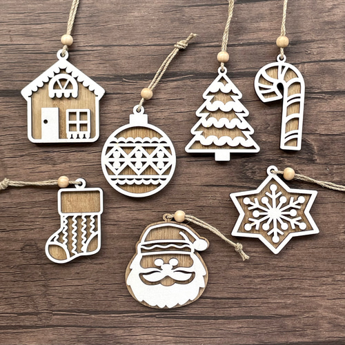 7個セット◇立体 木製 オーナメント◇北欧/ナチュラル木／クリスマス