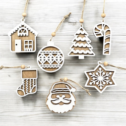 木製 赤白/ペイント オーナメント8個セット/北欧/ナチュラル木