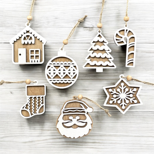 7個セット◇立体 木製 オーナメント◇北欧/ナチュラル木／クリスマス