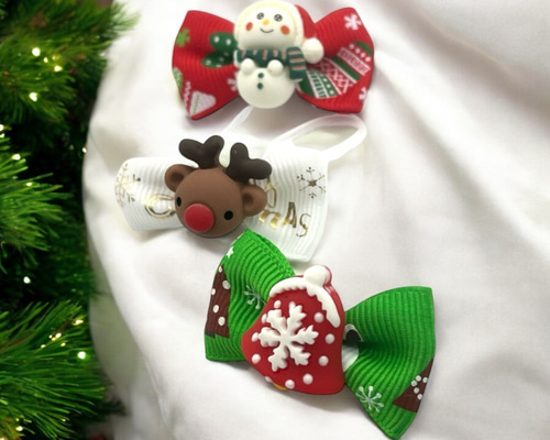 ヘアゴム キッズ 子供 クリスマス 3種類各1個 トナカイ ベル 雪だるま