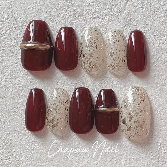 33))ネイルチップ フレンチガーリー ボルドー シンプルネイル ニュアンス 33))ネイルチップ フレンチガーリー ボルドー シンプルネイル