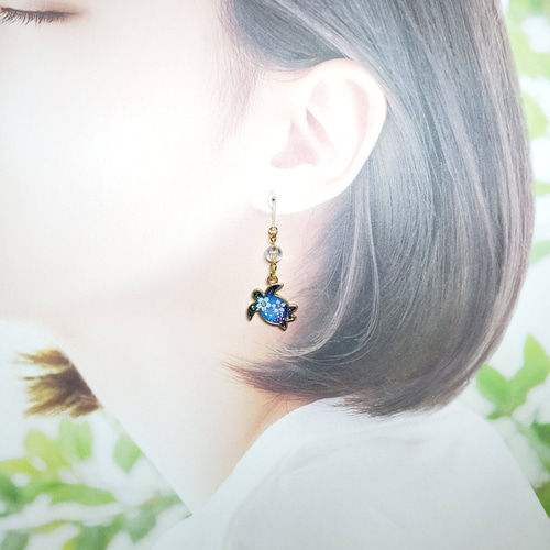No.1486-C 亀(ホヌ)☆ピアス・イヤリング(ゴールド) ピアス（フック 