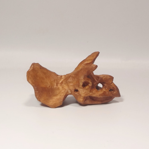 木彫刻 アート『 トリケラトプス 』 恐竜 動物 化石 芸術 手彫り