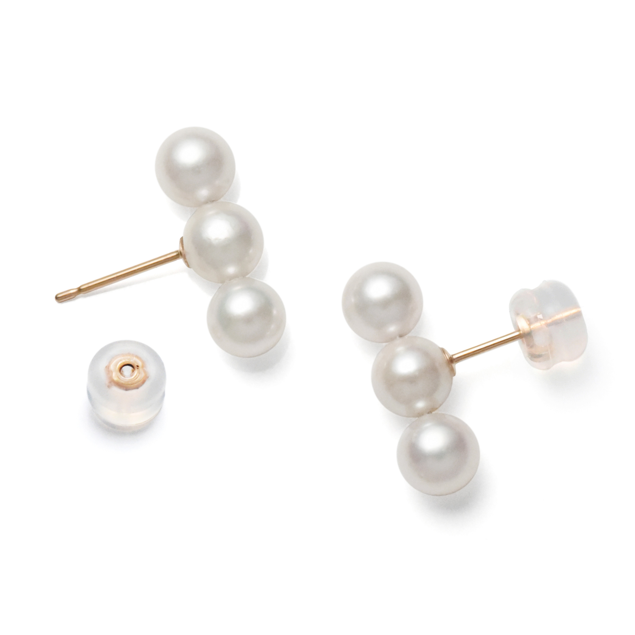 K18PGあこや真珠5-5.5mmトリプルバーピアス