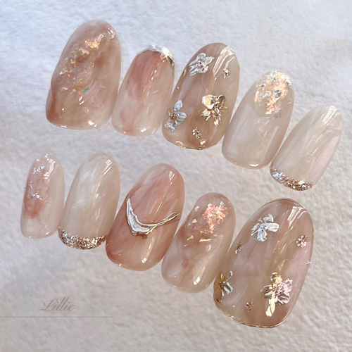 【匿名発送】ネイルチップ ニュアンス インク　秋フラワーフリルゴールドno.77 ニュアンスフラワーネイルNo.231 | joie
