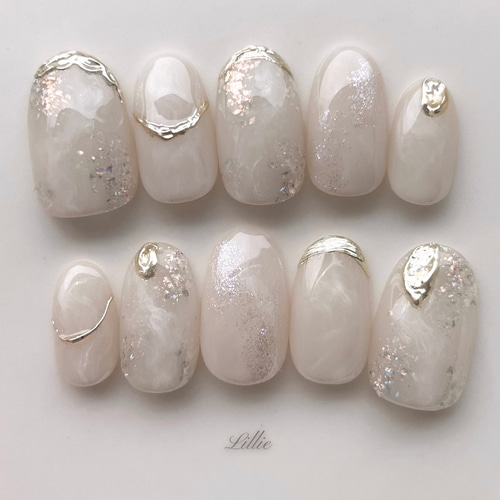 ブライダル人気No.1》煌めきホワイトニュアンス ネイルチップ ホワイト  