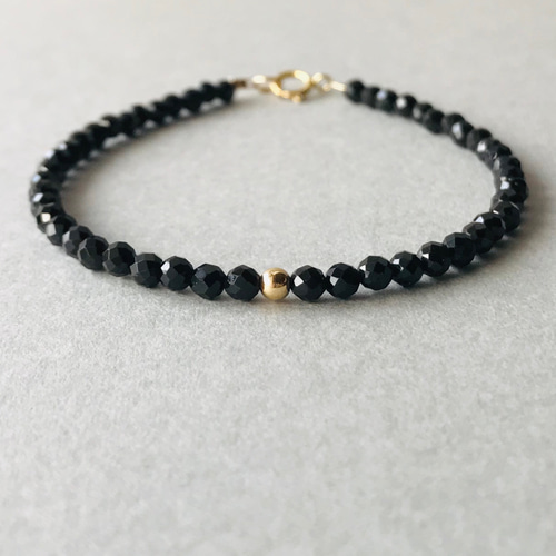 漆黒の輝き 天然石ブラックスピネル ブレスレット✴︎14kgf