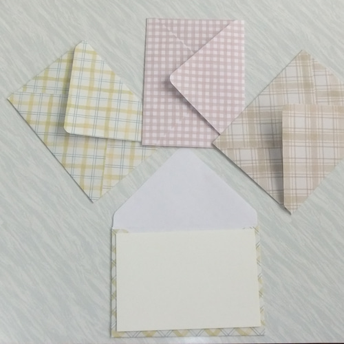 B287】はがきサイズ封筒 チェック 15枚 シール付き 封筒・便せん