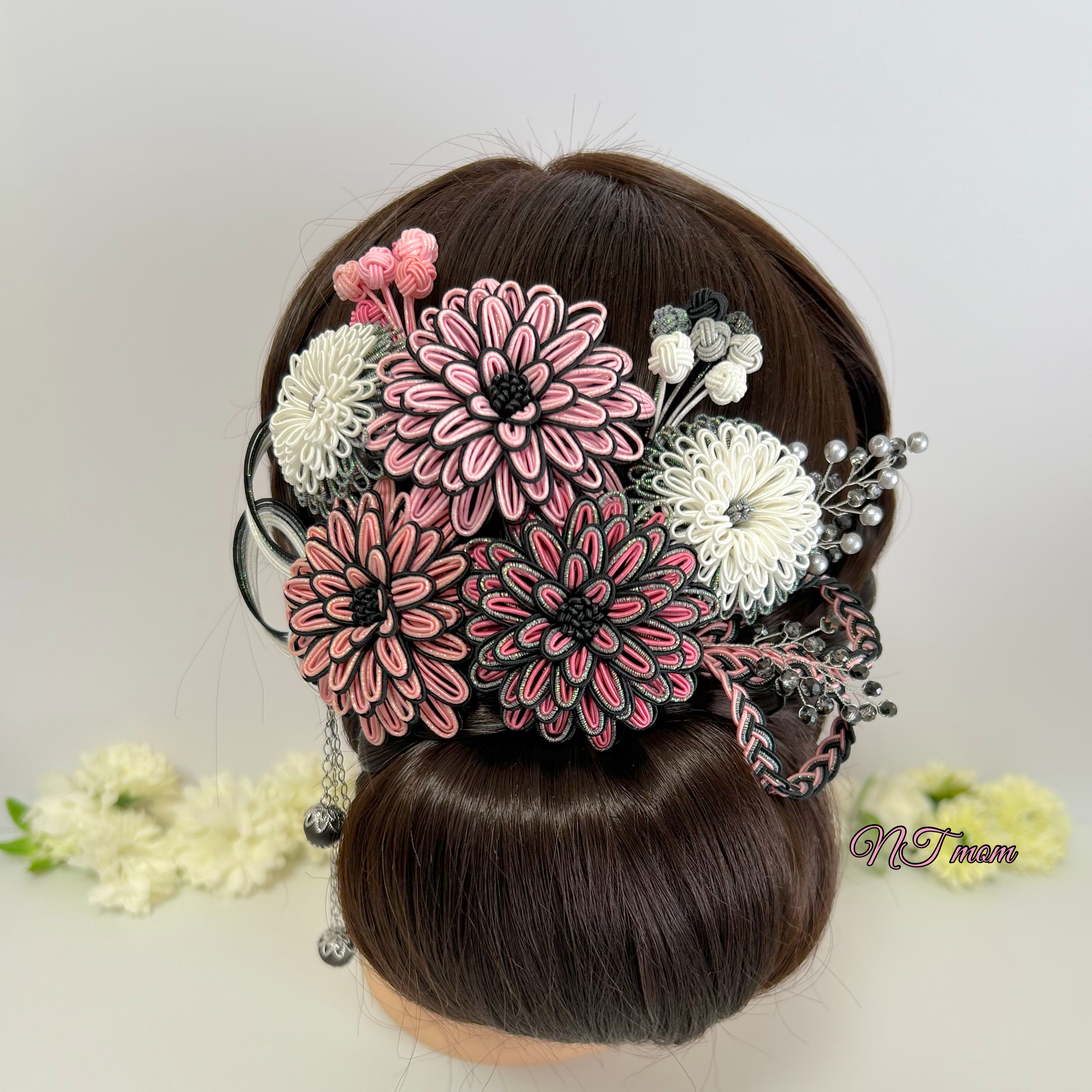 成人式卒業式結婚式・水引髪飾り11点セット・黒ピンク