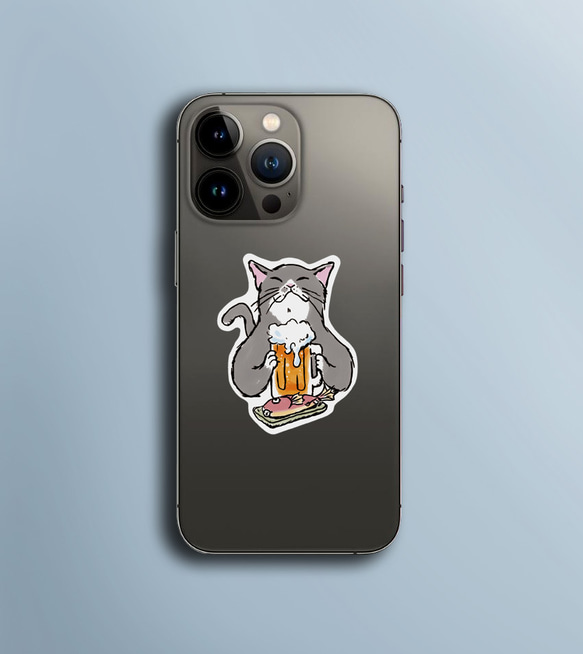 ステッカー　猫がビール 2枚目の画像
