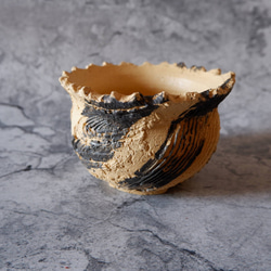 4.5号黄土黒化粧捻り裂紋鉢653　塊根植物　多肉植物　盆栽　植木鉢　作家鉢　沖縄 1枚目の画像