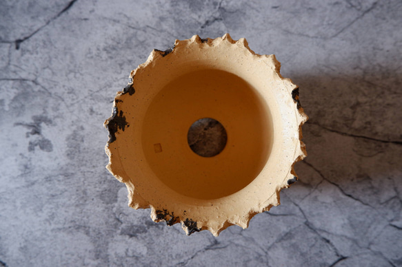 4.5号黄土黒化粧捻り裂紋鉢653　塊根植物　多肉植物　盆栽　植木鉢　作家鉢　沖縄 5枚目の画像