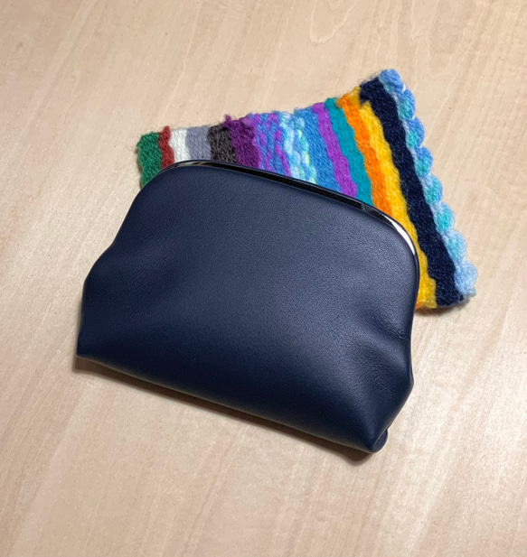 【受注制作・裏地色が選べます】コンパクトウォレット《押し口財布 Lサイズ》ダークネイビー 1枚目の画像