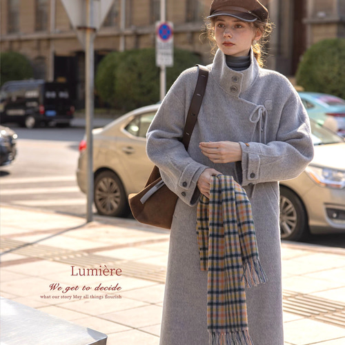 ★JILLSTUART★ブルーウールカシミア混紡ロングコート Bou Jeloud コート ロング フーディコート 配色 フード付き