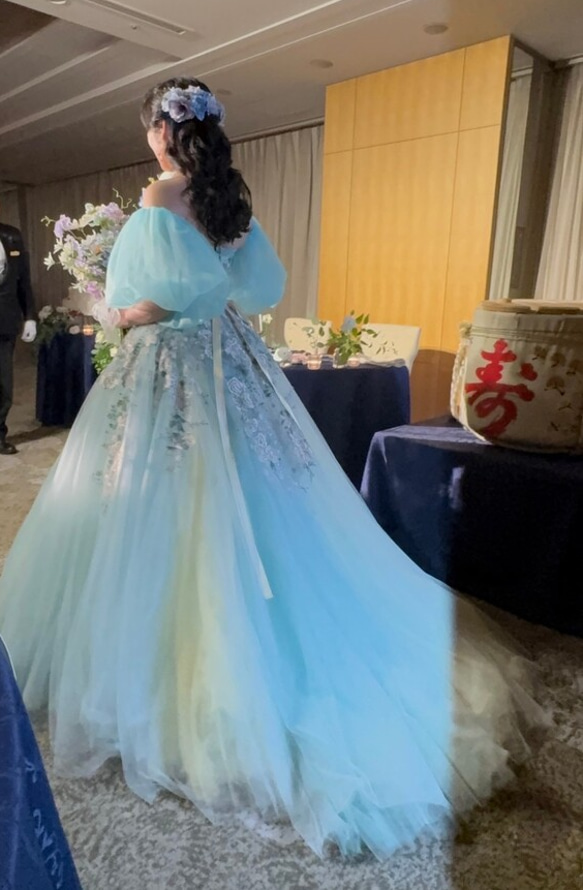 結婚式パーティー発表会ドレス青ブルー前撮りフォトブライダル花嫁衣装 