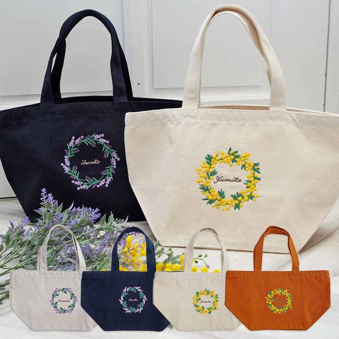 【runaです】ミニミニトートバッグ２個セット　ミモザ柄　ハンドメイド
