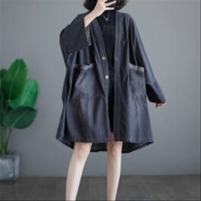 新型 レトロ vネック デニム ゆったり パーカー