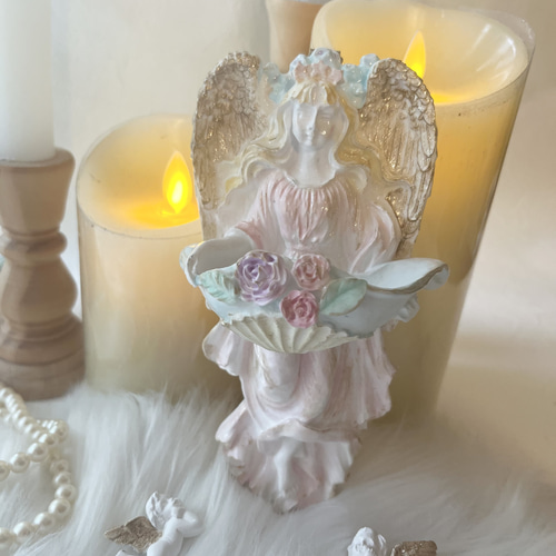 【陶器製】　美品　可愛い天使のアロマポット 受注制作］New 天使の御使❤︎ ベニティエ聖水盤 アロマポット 天使の