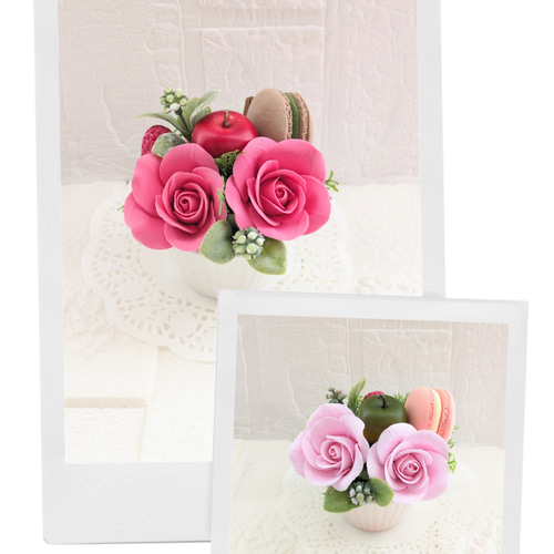 ❀クレイフラワー❀ピンクのバラ♪フラワーケーキ〈クレイのマカロン